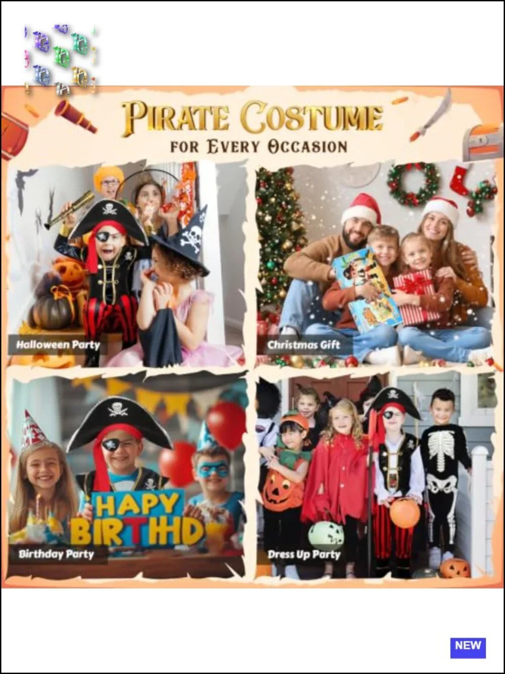 Kids Pirate Costume Halloween Boys Girls Role Play Set with Accessories